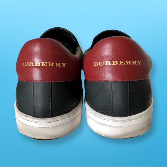 Burberry Perforated Check Leather Mens Slip On Sneaker Loafer Size US 11.5 UK 11 - Picture 1 of 12